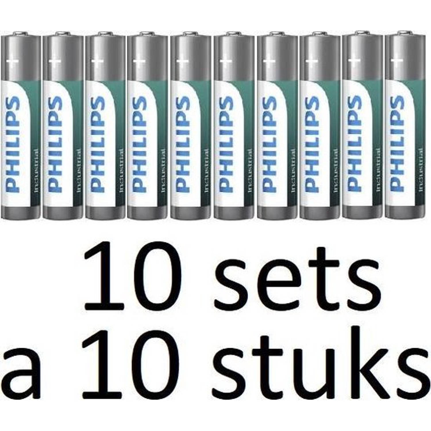 Philips 100 Stuks (10 Doosjes A 10 St) Batterijen Aaa Industrial Zilver/groen