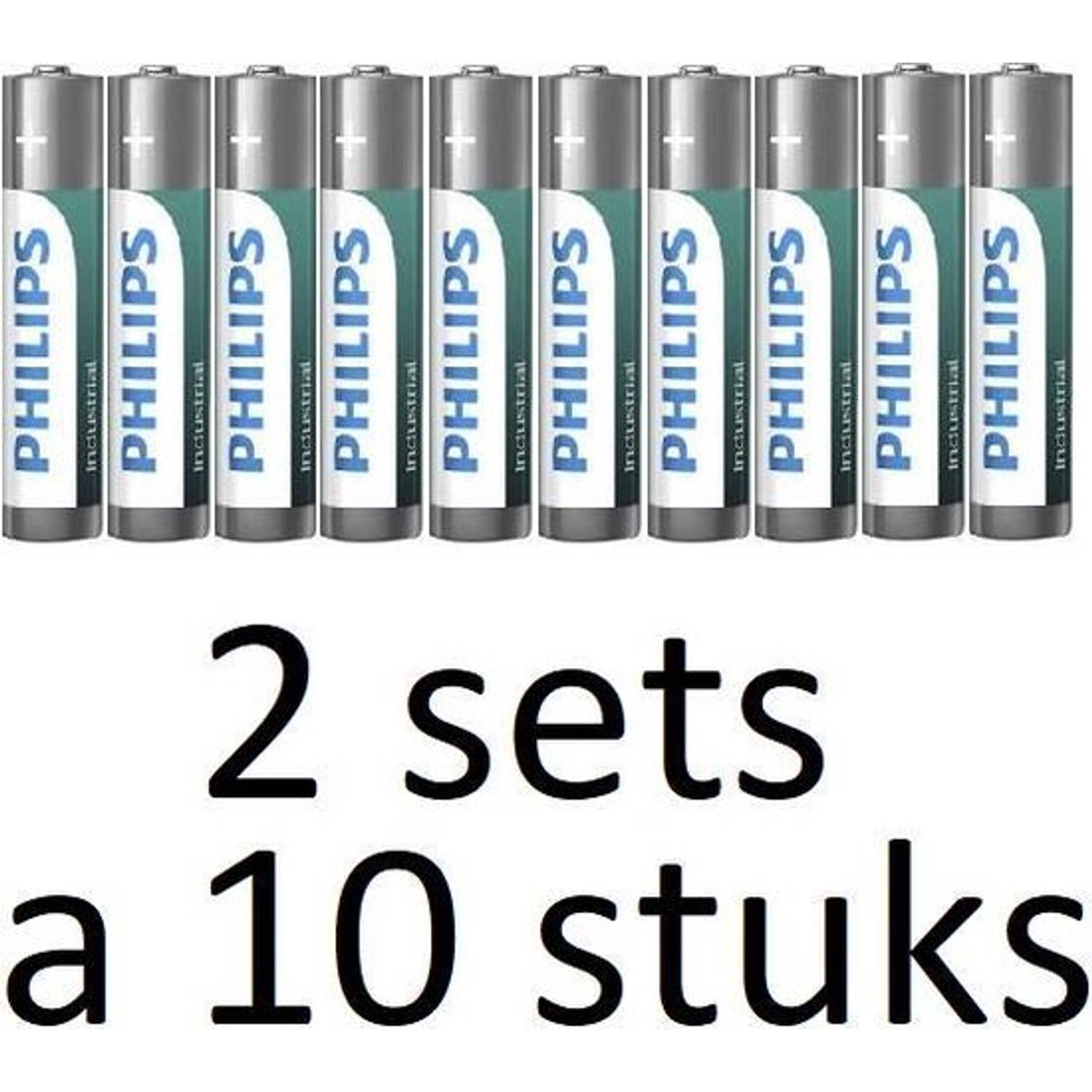 Philips 20 Stuks (2 Doosjes A 10 St) Batterijen Aaa Industrial Zilver/groen