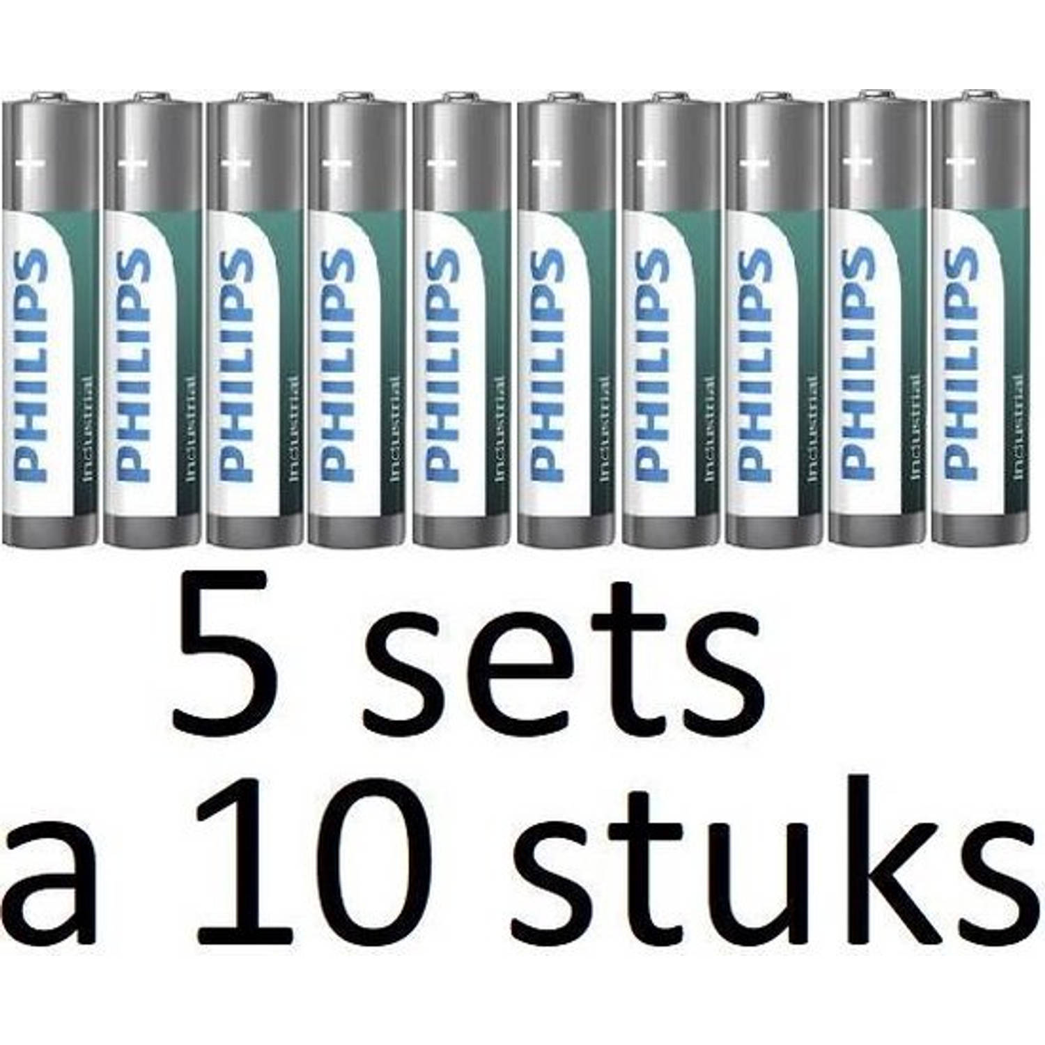 Philips 50 Stuks (5 Doosjes A 10 St) Batterijen Aaa Industrial Zilver/groen