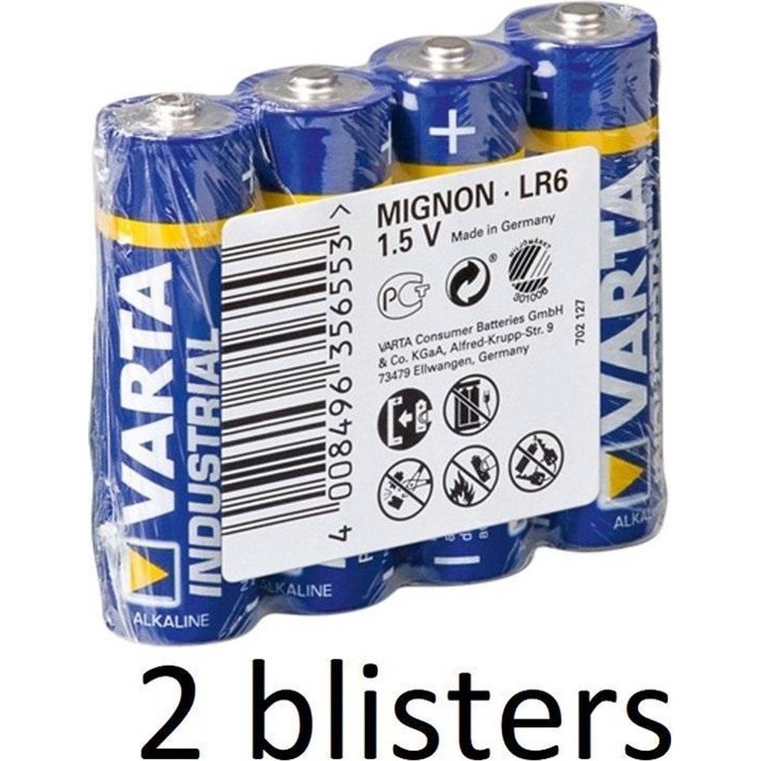 Varta 8 Stuks (2 Blisters A 4 St) Lr6 Industrial Wegwerpbatterij Aa Alkaline