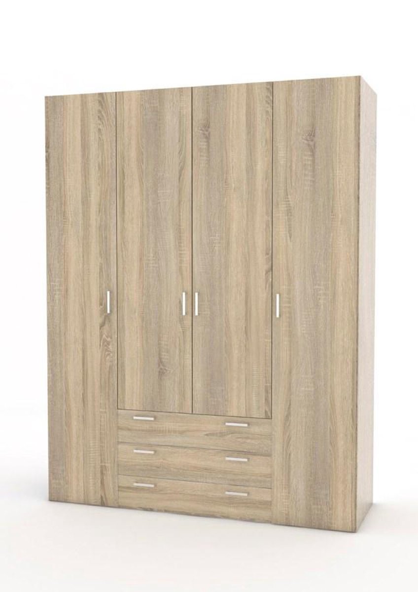 Spell Kledingkast 4 Deuren En 3 Lades Eiken Decor . - Geel