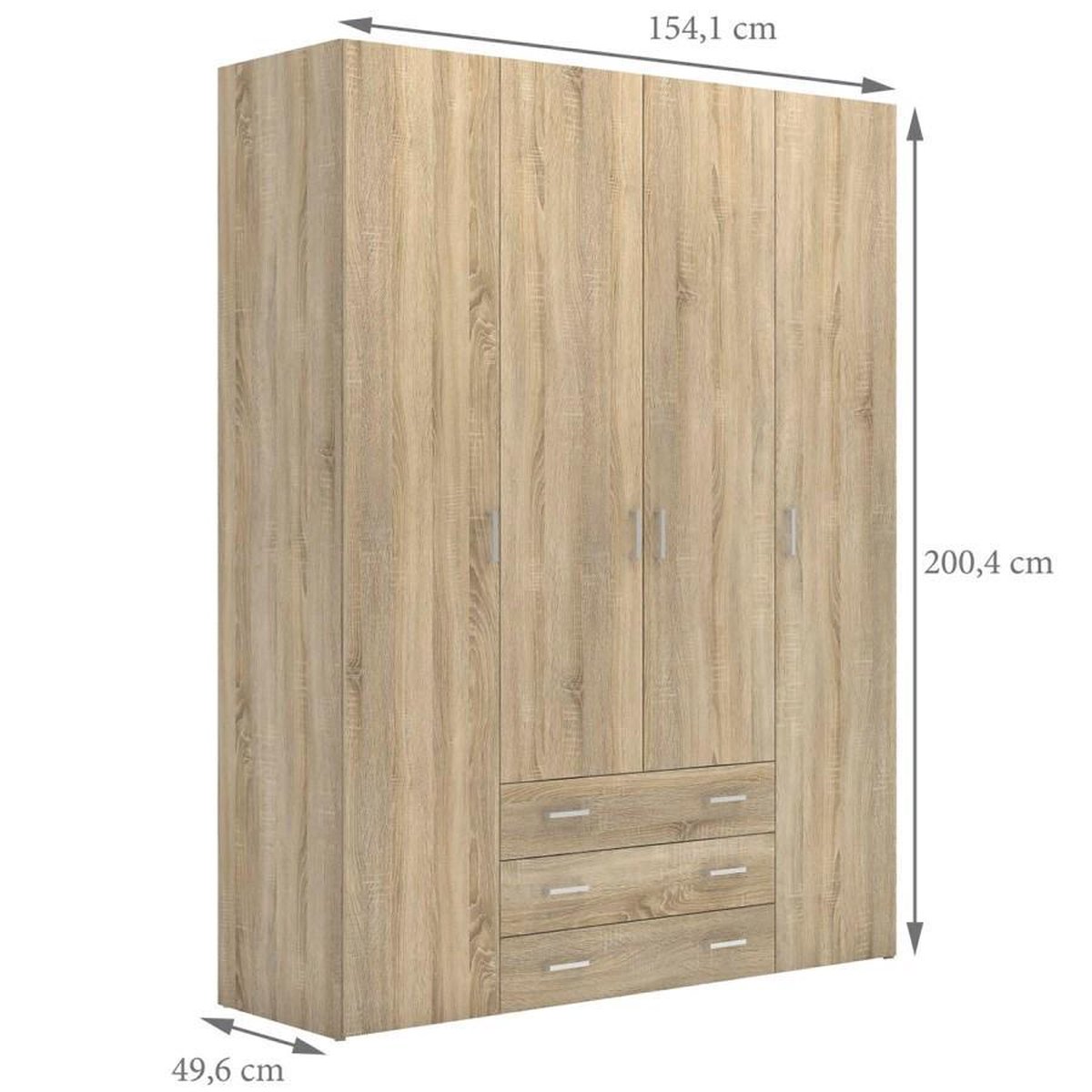 Spell Kledingkast 4 Deuren En 3 Lades Eiken Decor . - Geel