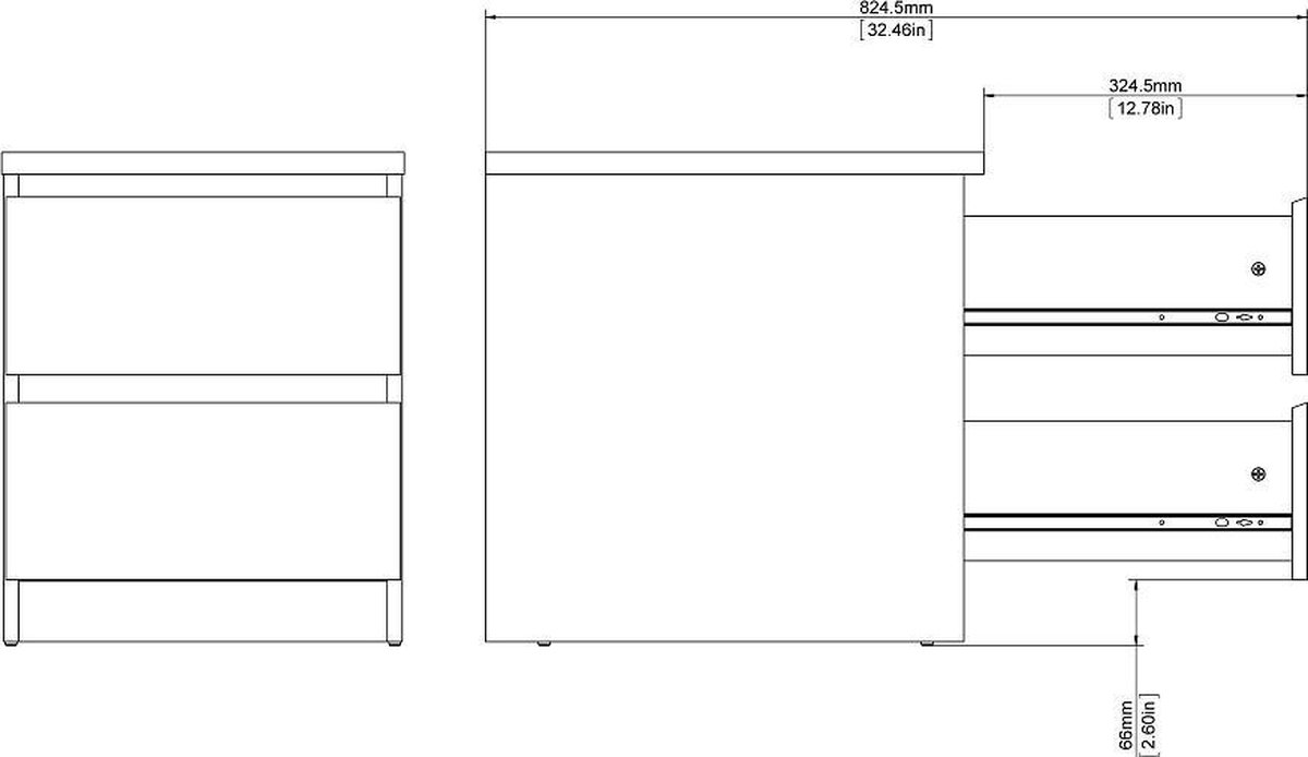 Nada Nachtkastje 2 Lades Mat . - Zwart