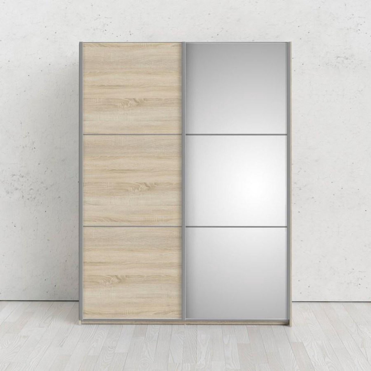 Veto Kledingkast B 2 Deurs Met 1 Spiegel H200 Cm X B150 Cm Eikenstructuur Decor. - Geel