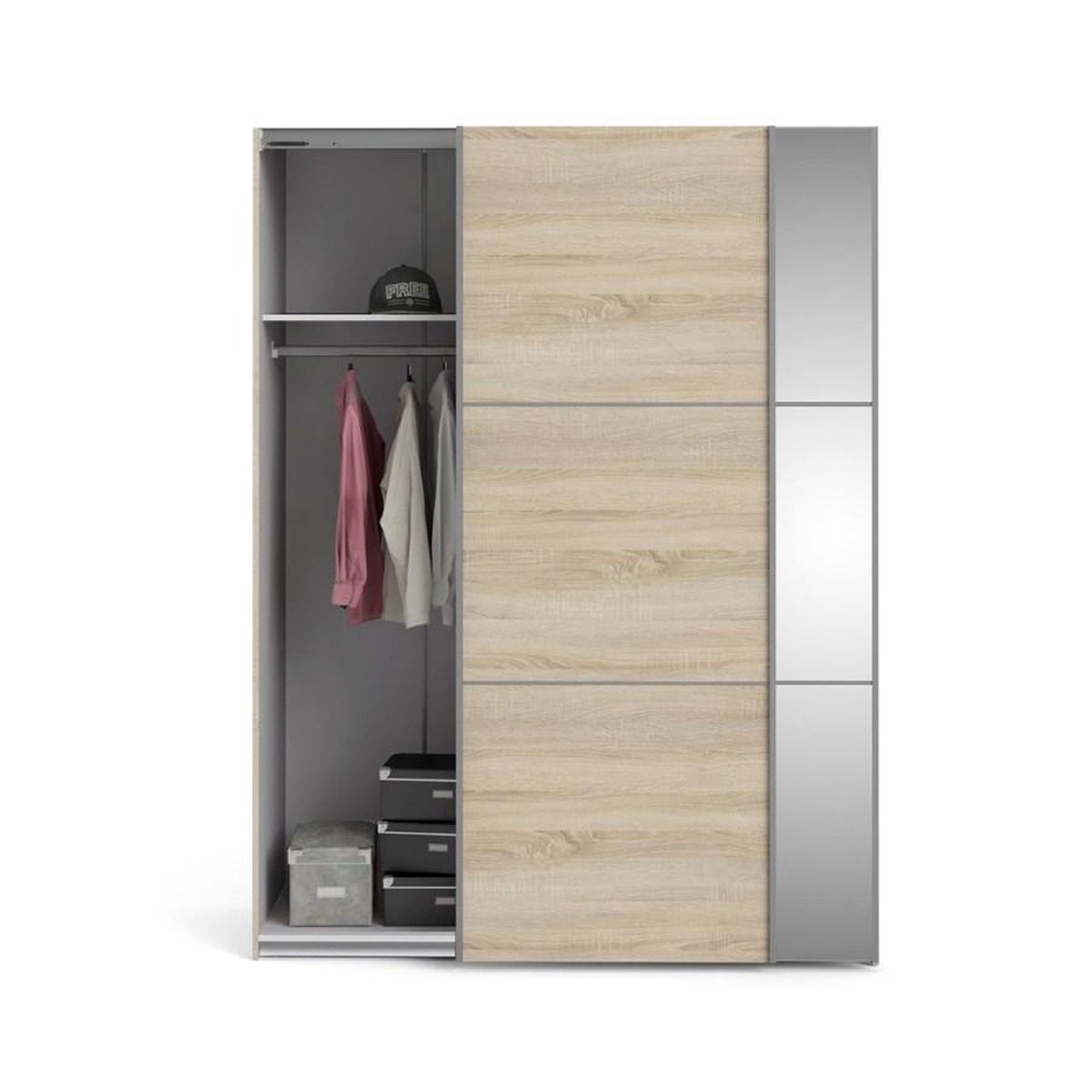 Veto Kledingkast B 2 Deurs Met 1 Spiegel H200 Cm X B150 Cm Eikenstructuur Decor. - Geel