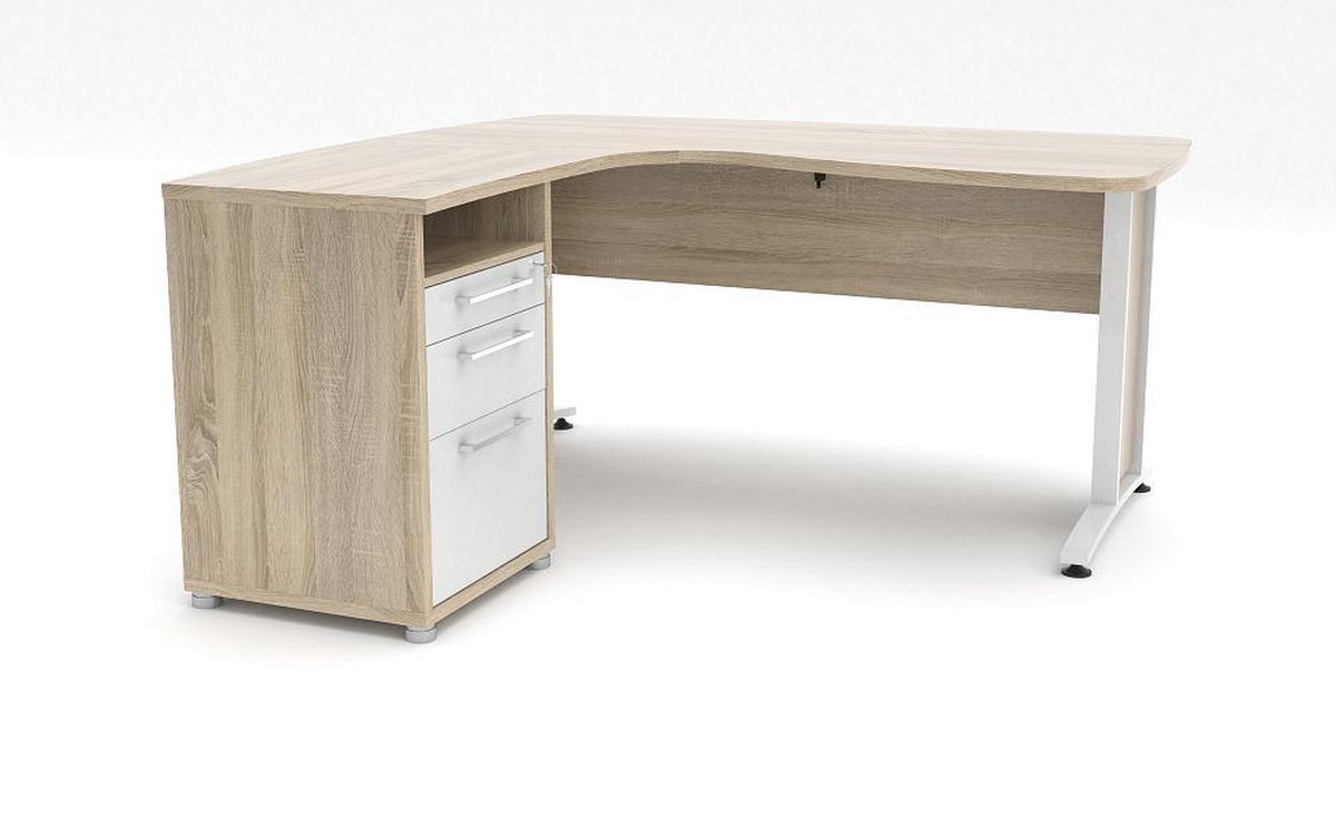 Prisme Bureau 3 Lades Eiken Decor En Wit. - Geel