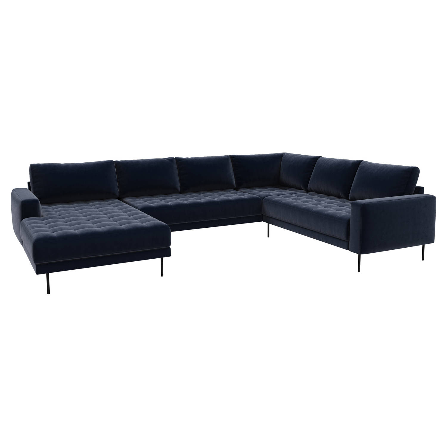 Rollo Hoekbank Met Chaise Longue En Zwarte Poten. Donkerblauw//linksdraaiend