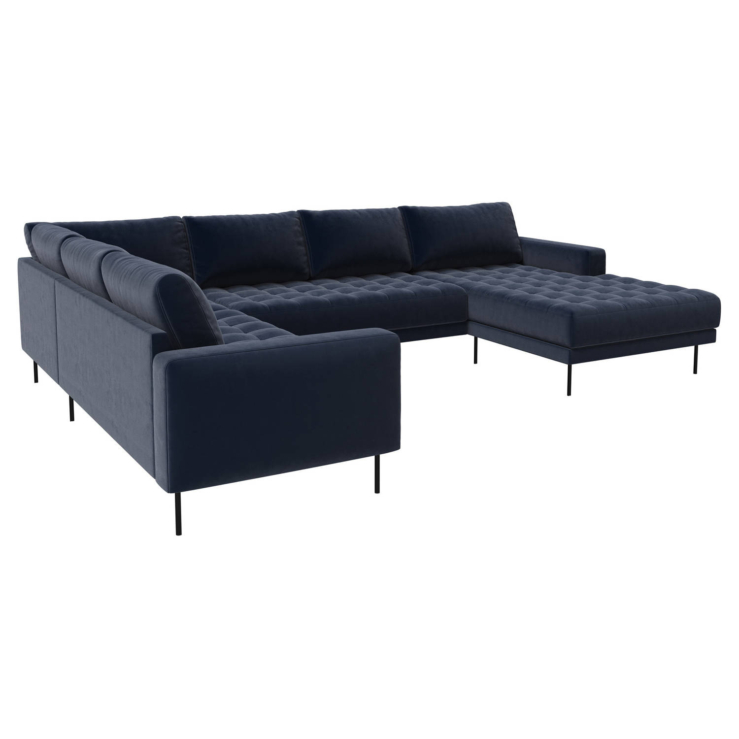 Rollo Hoekbank Met Chaise Longue En Zwarte Poten. Donkerblauw//rechtsdraaiend