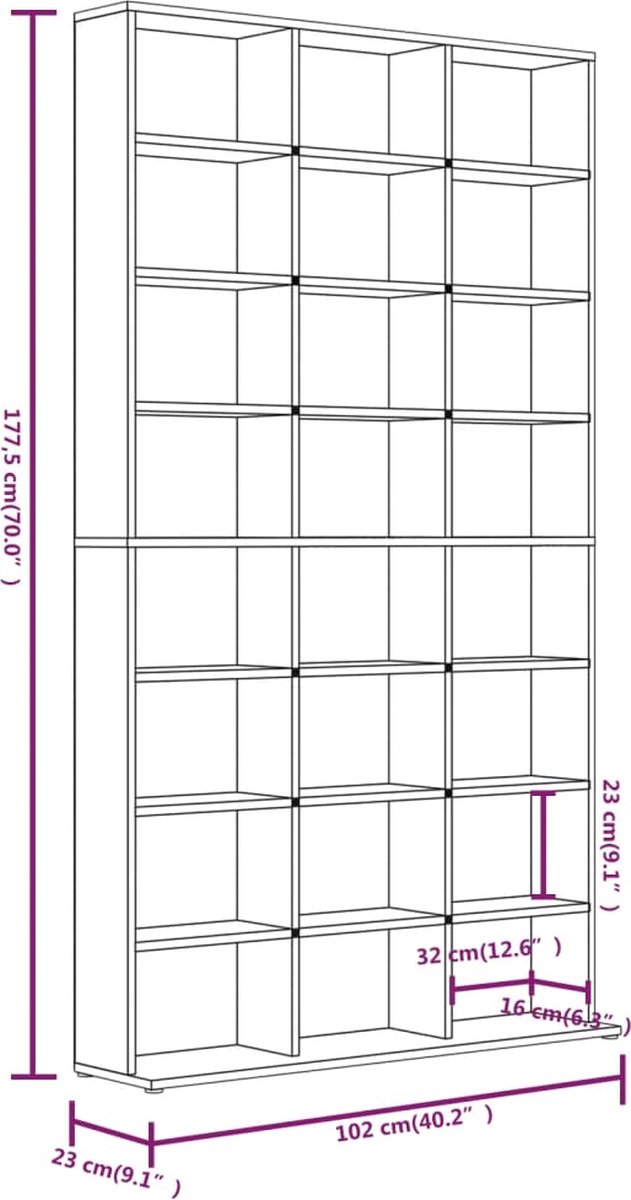 Vidaxl Cd-kast 102x23x177,5 Cm Bewerkt Houteikenkleurig - Bruin