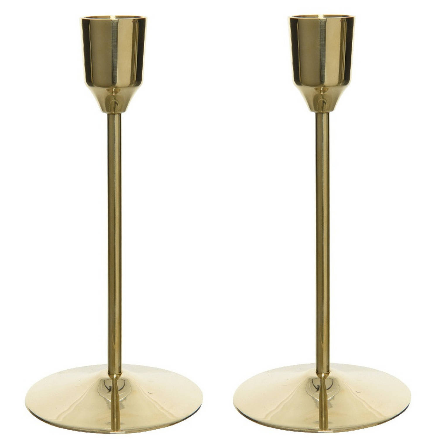 Decoris Set Van 2x Stuks Luxe Diner Kaarsen Staande Kandelaar Aluminium Kleur Goud 20 Cm - Kaars Kandelaars