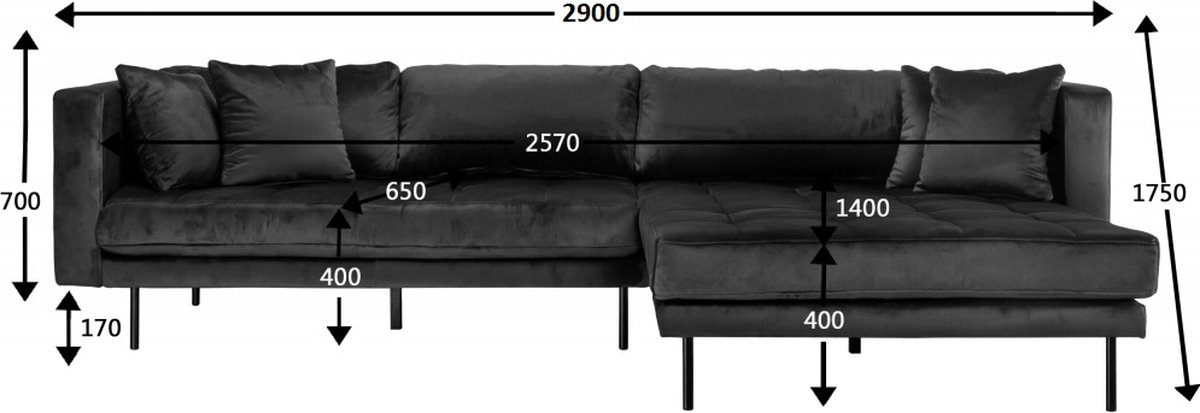 Cali Bank Met Chaise Longue Rechts Of Links Gedraaid Met 4 Kussens. - Groen