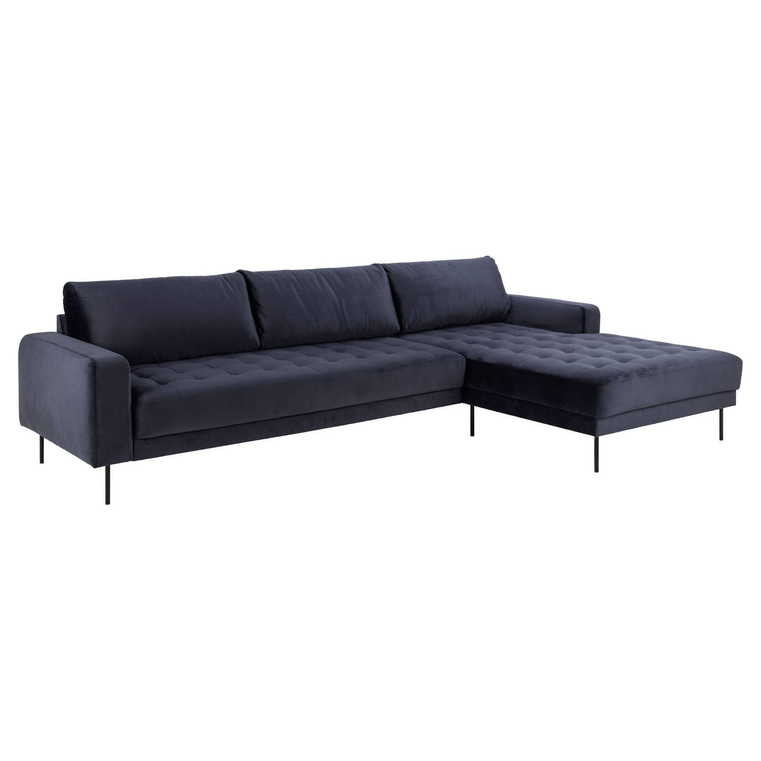 Rollo 2,5-zitsbank Met Chaise Longue En Zwarte Poten. Donkerblauw//rechtsdraaiend