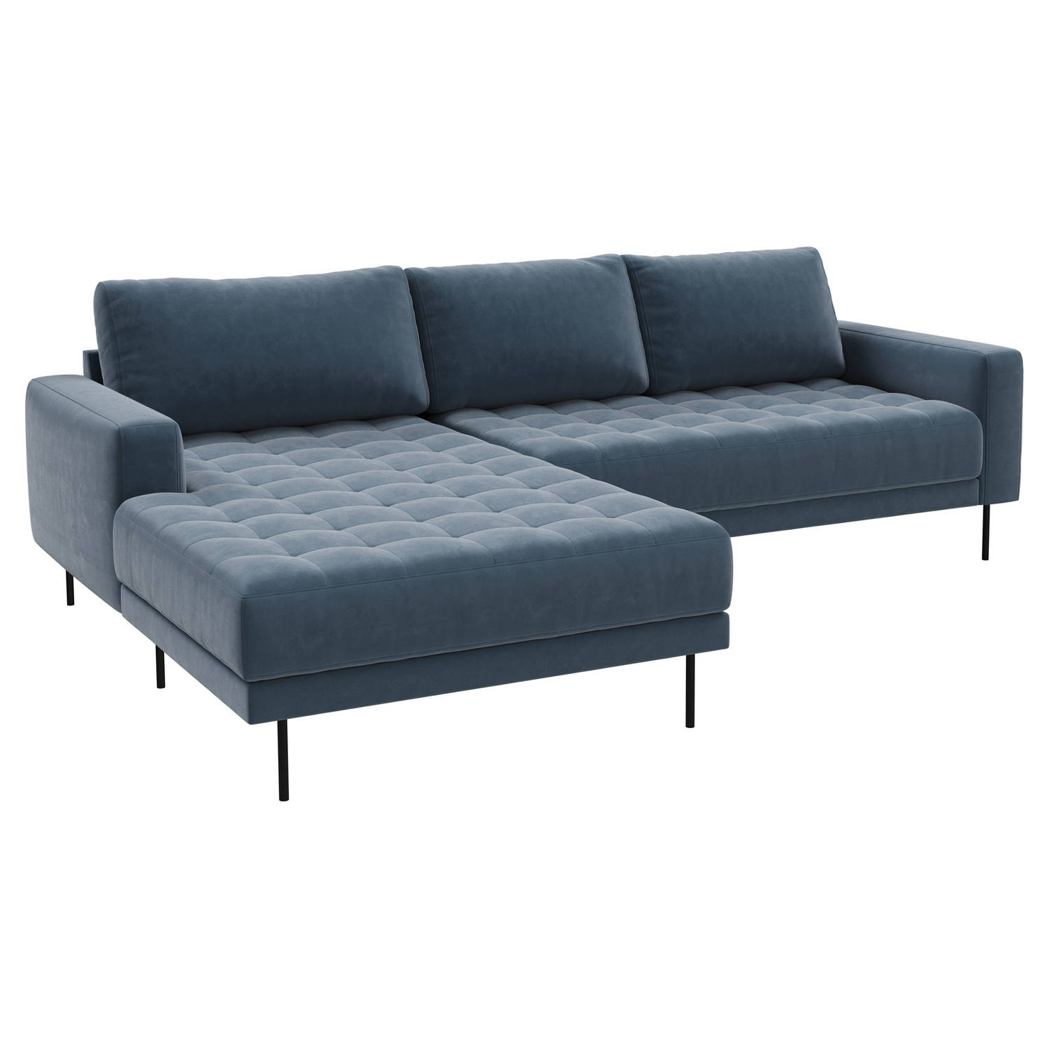 Rollo 2,5-zitsbank Met Chaise Longue En Zwarte Poten. Stoffigblauw//linksdraaiend