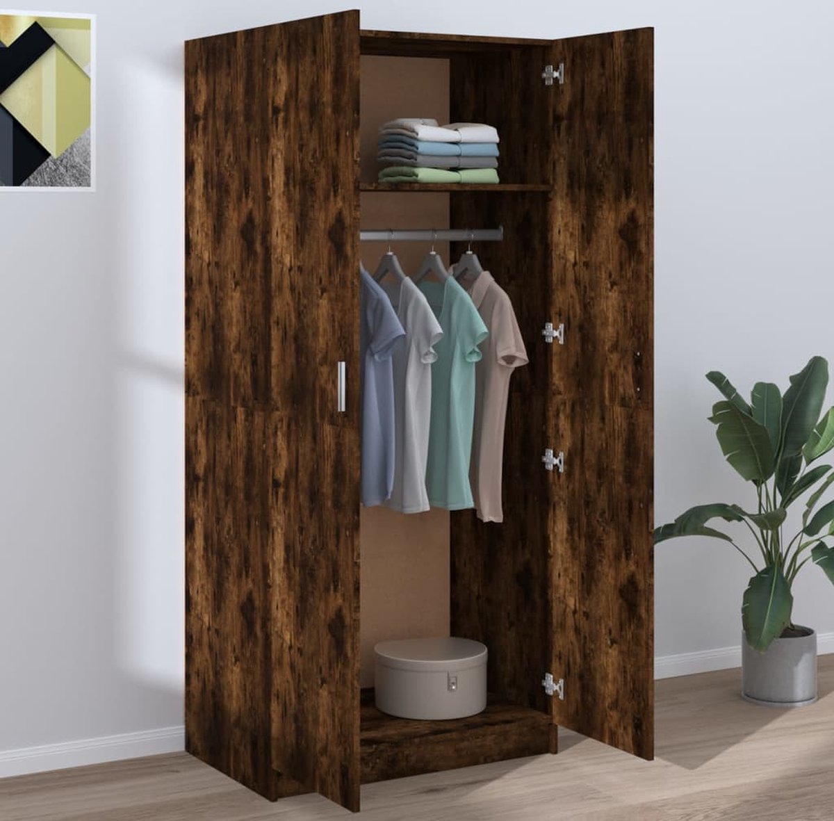 Vidaxl Kledingkast 80x52x180 Cm Bewerkt Hout Gerookt Eikenkleurig - Bruin