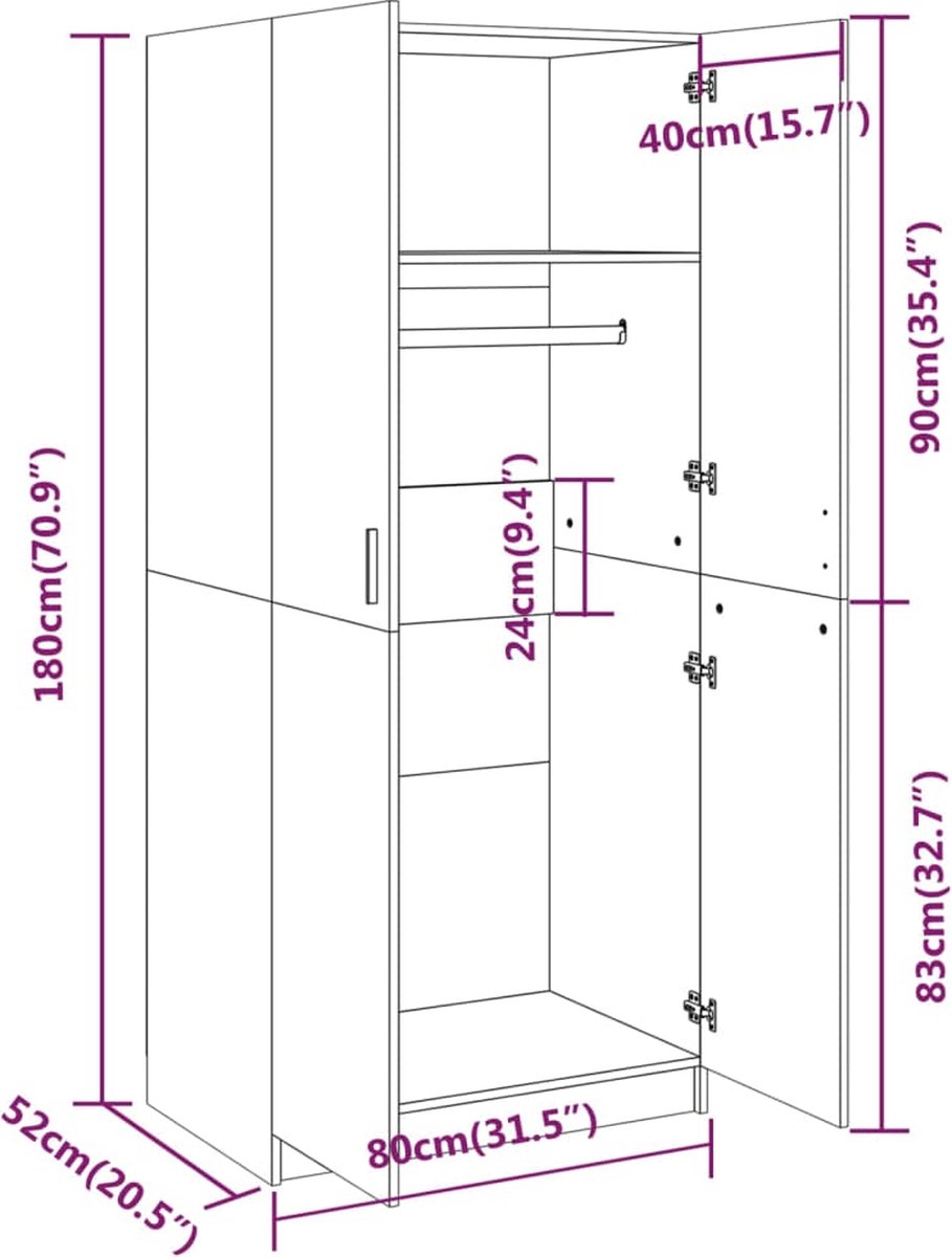 Vidaxl Kledingkast 80x52x180 Cm Bewerkt Hout Gerookt Eikenkleurig - Bruin