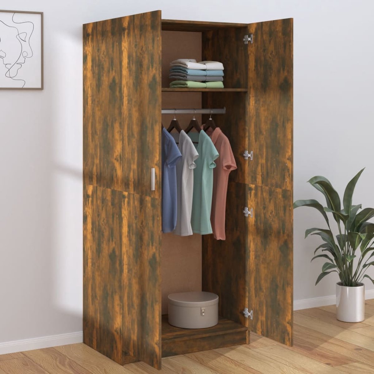 Vidaxl Kledingkast 80x52x180 Cm Bewerkt Hout Gerookt Eikenkleurig - Bruin