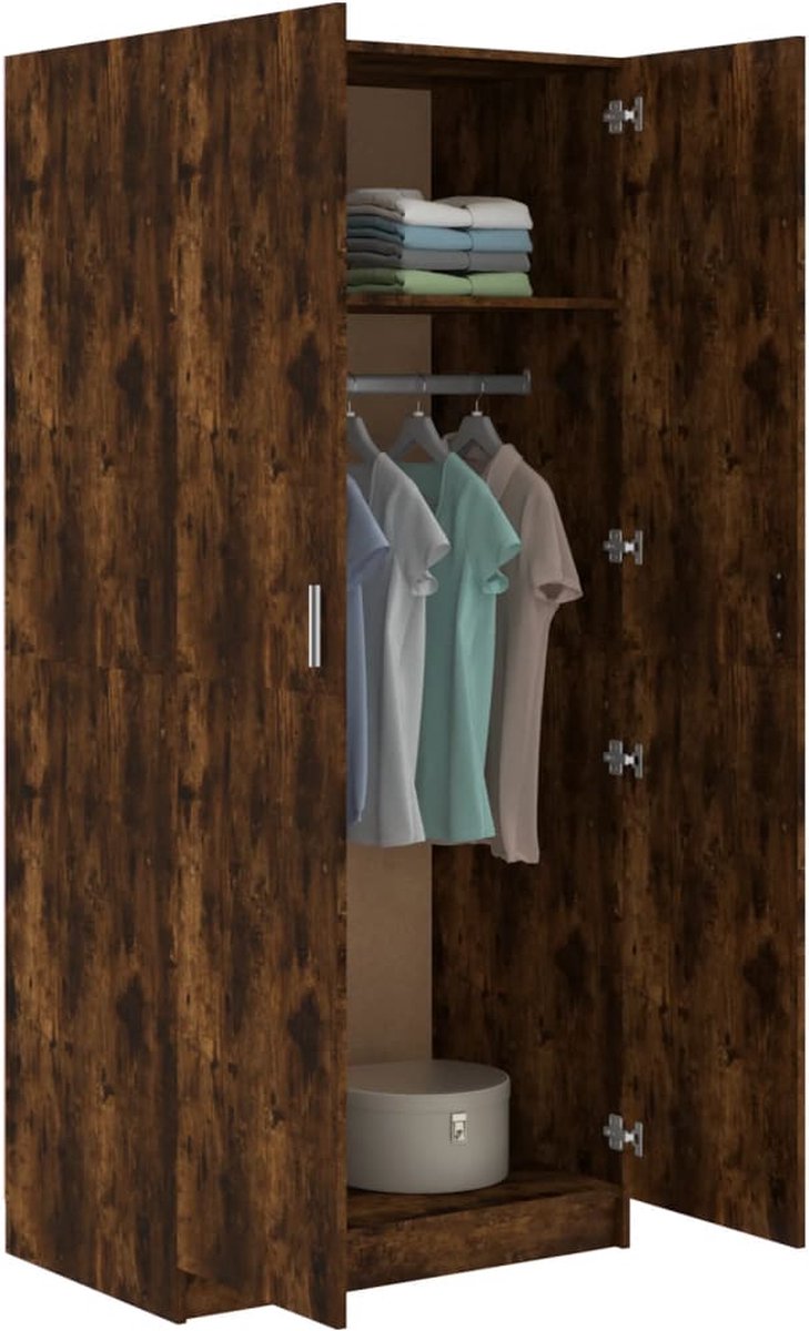 Vidaxl Kledingkast 80x52x180 Cm Bewerkt Hout Gerookt Eikenkleurig - Bruin