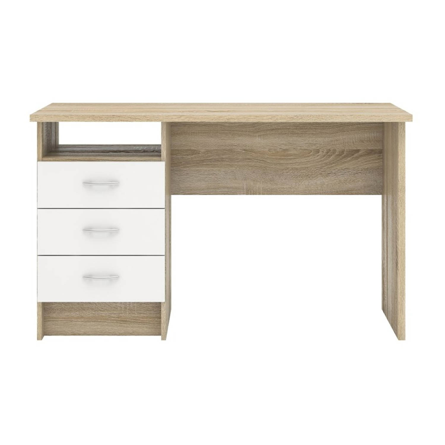 Fula Bureau 3 Lades Eiken Structuur Decor En Wit. - Geel