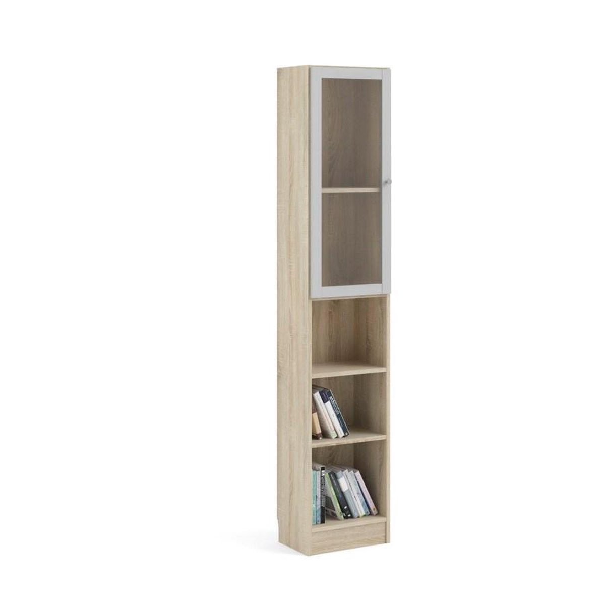 Base Wandkast 1 Glazen Deur En 2 Planken Eiken Structuur Decor, Wit. - Geel