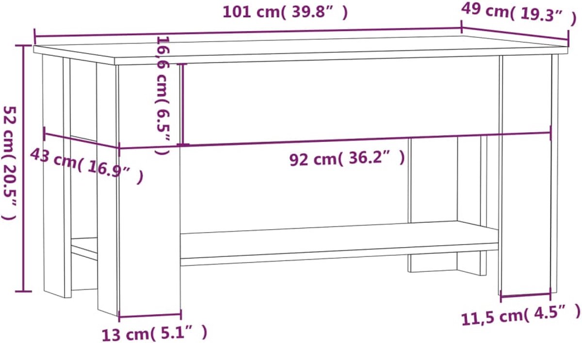 Vidaxl Salontafel 101x49x52 Cm Bewerkt Hout Beton - Gris