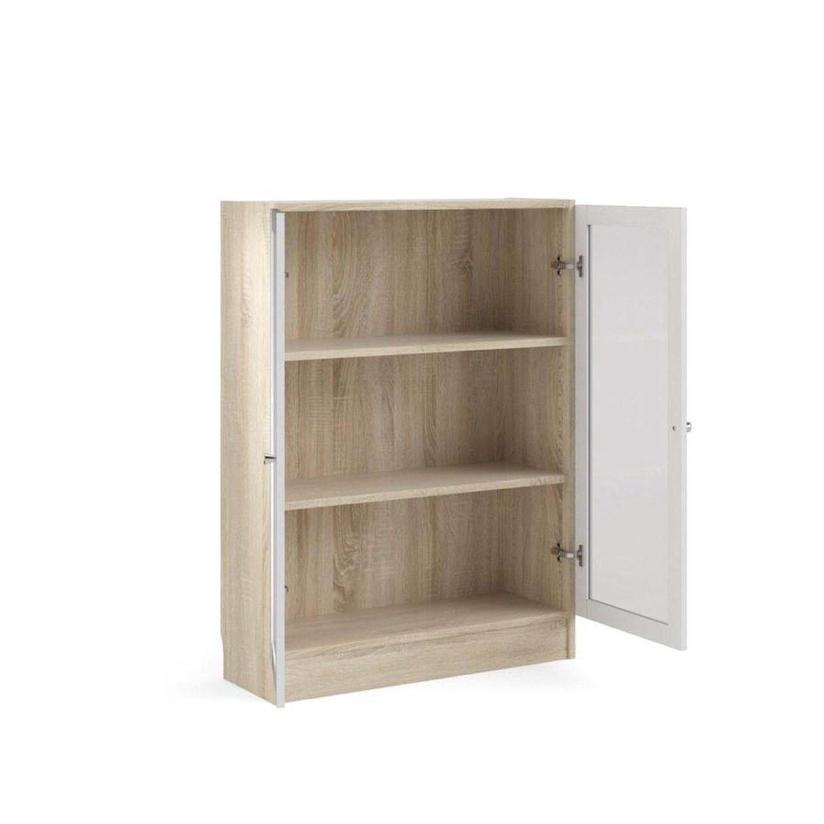 Base Wandkast 2 Glazen Deuren Eiken Structuur Decor, Wit. - Geel