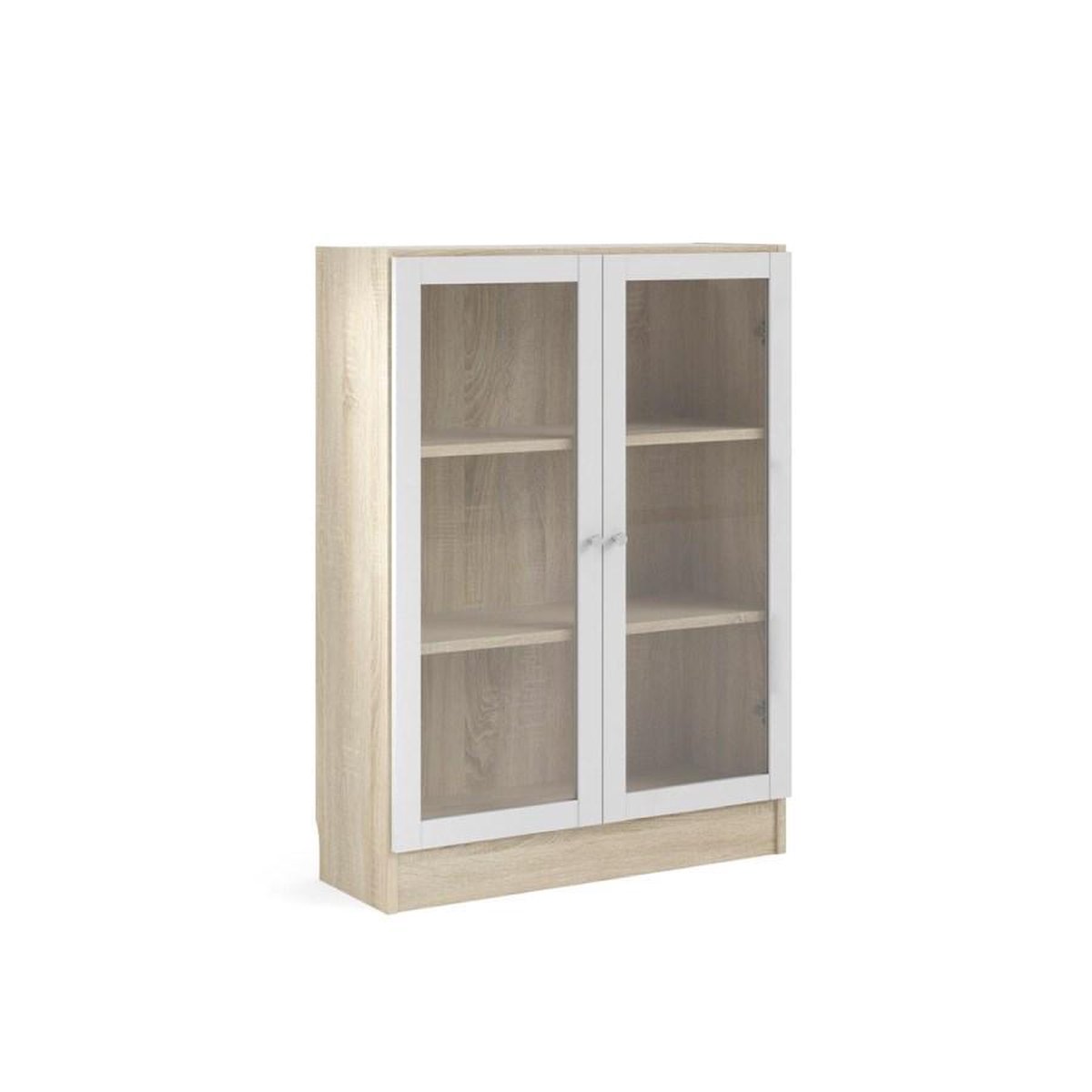 Base Wandkast 2 Glazen Deuren Eiken Structuur Decor, Wit. - Geel