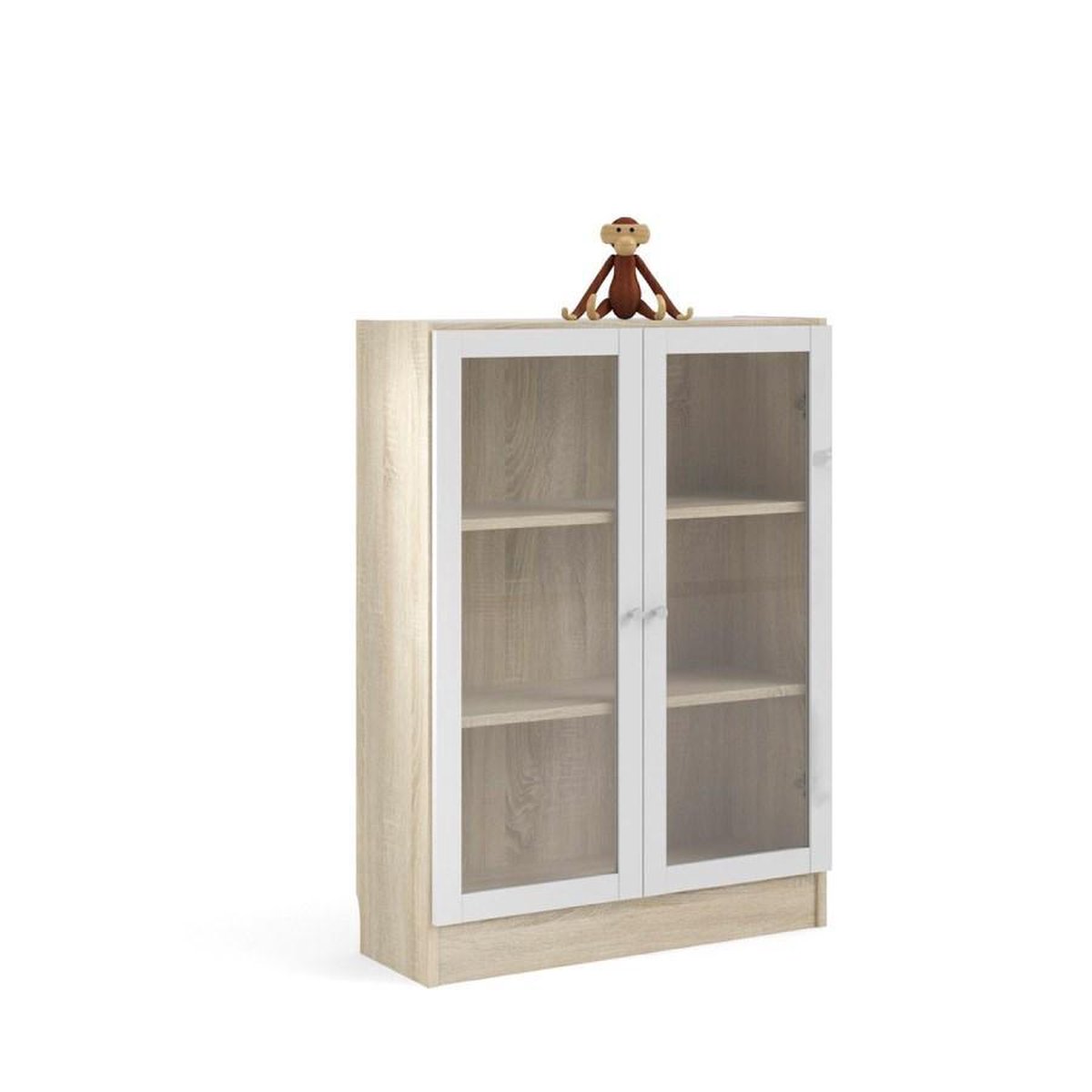 Base Wandkast 2 Glazen Deuren Eiken Structuur Decor, Wit. - Geel