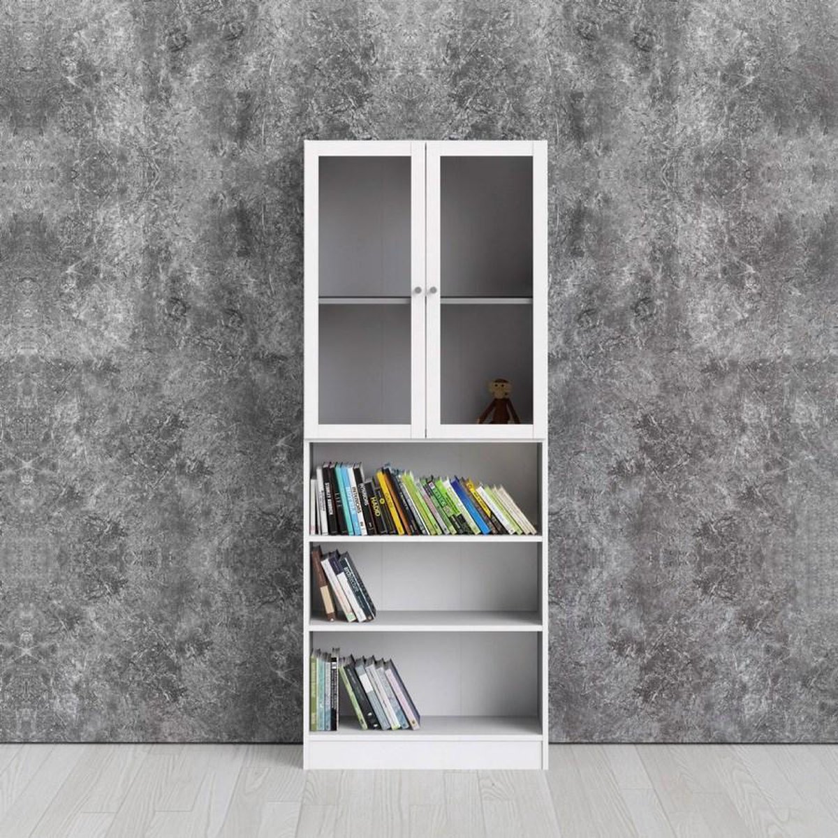 Base Wandkast 2 Glazen Deuren En 2 Planken Wit.