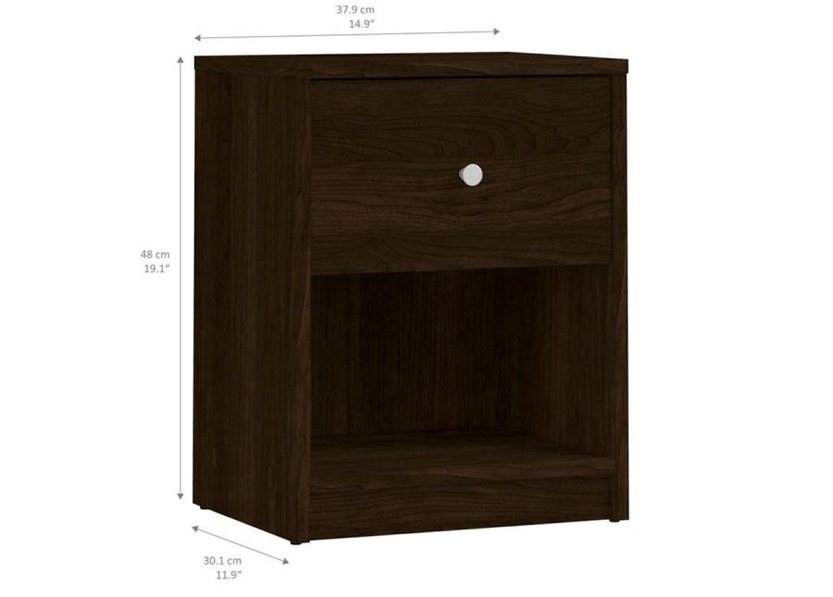 Maria Nachtkastje 1 Lade En 1 Vak Koffiekleurig. - Bruin