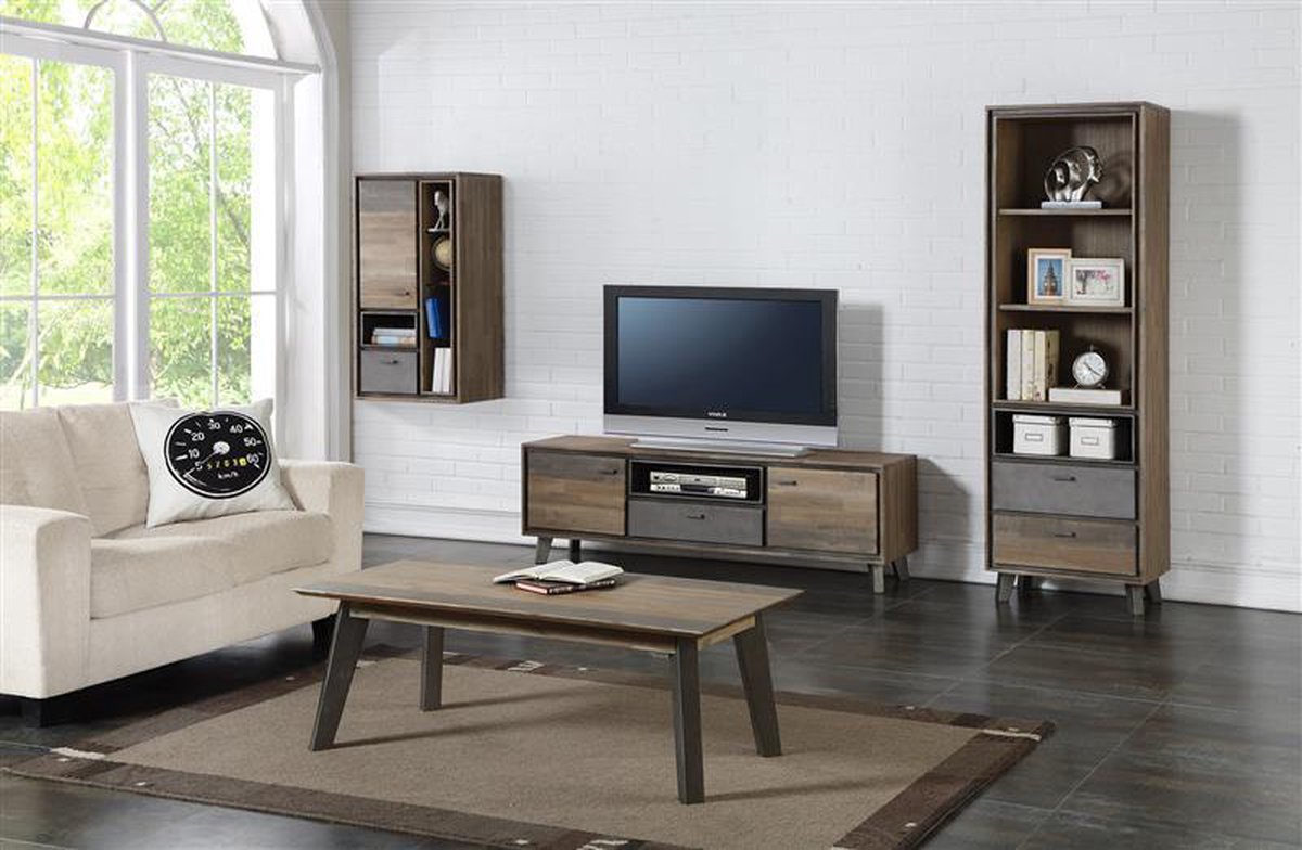 Marla Salontafel Met Lade En Plank Acaciahout-grijs. - Bruin