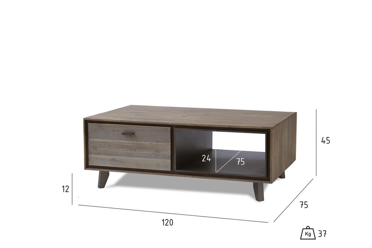 Marla Salontafel Met Lade En Plank Acaciahout-grijs. - Bruin