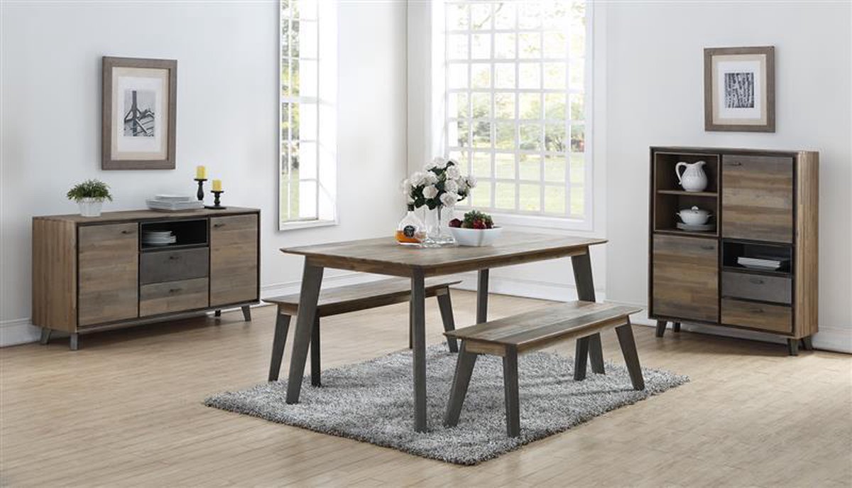 Marla Salontafel Met Lade En Plank Acaciahout-grijs. - Bruin
