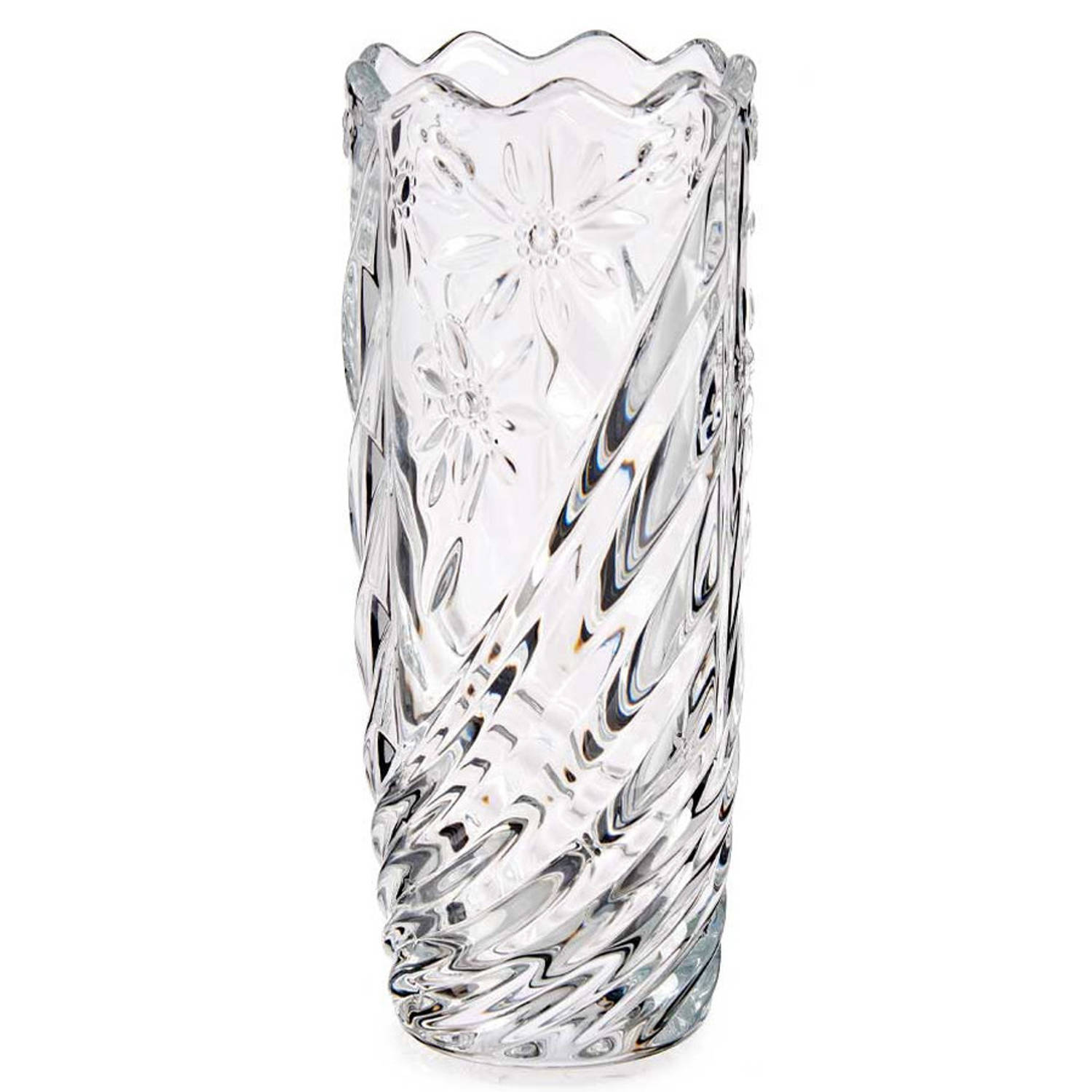 Giftdecor Bloemenvaas Margriet Relief 13,5 X 29 Cm Van Glas - Vazen