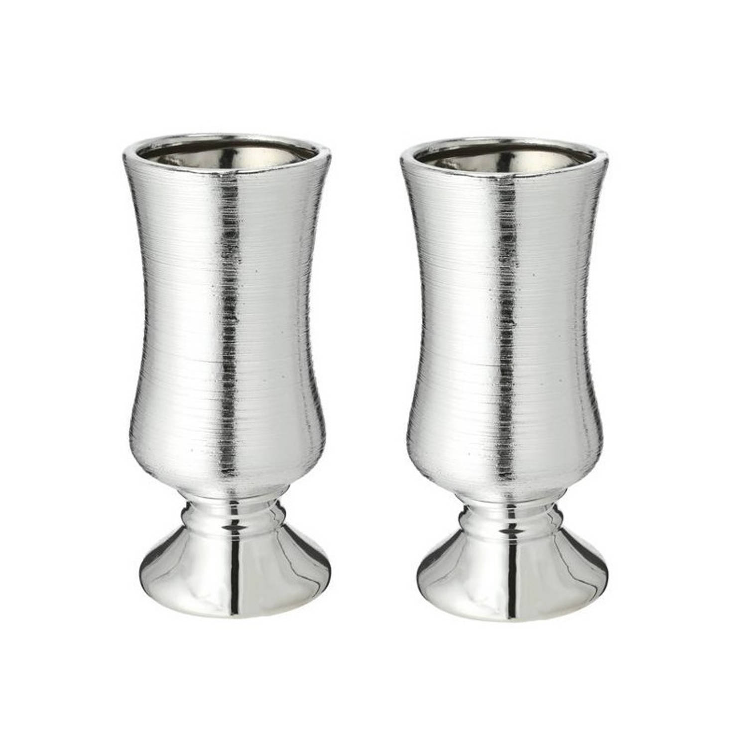 Set Van 2x Stuks Bloemenvaas Kelk Zilver Van Keramiek 24 Cm - Vazen - Silver