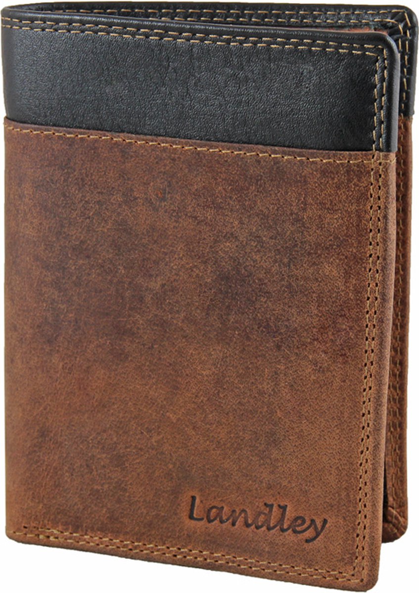 Landley Leren Billfold Unisex Portemonnee Staand - Hunter Leer - Dames En Heren Duo-tone - Bruin