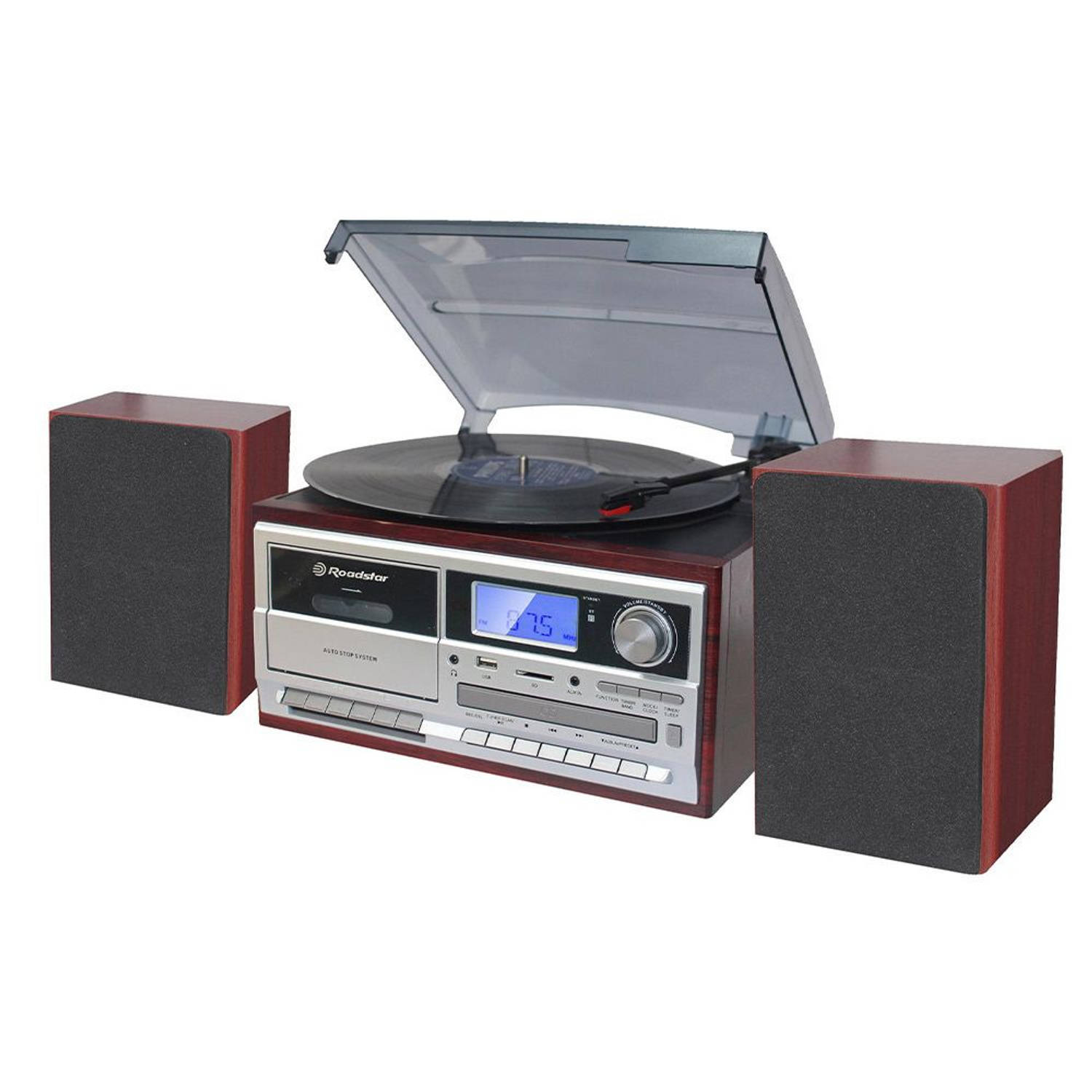 Roadstar Hif-8892 Retro Platenspeler Radio Dab+ Bluetooth Met Externe Luidsprekers Wood