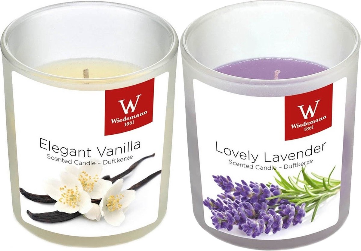 Trend Candles Geurkaarsen Set Van 4x Stuks In Houder Vanille En Lavendel 25 Branduren - Geurkaarsen