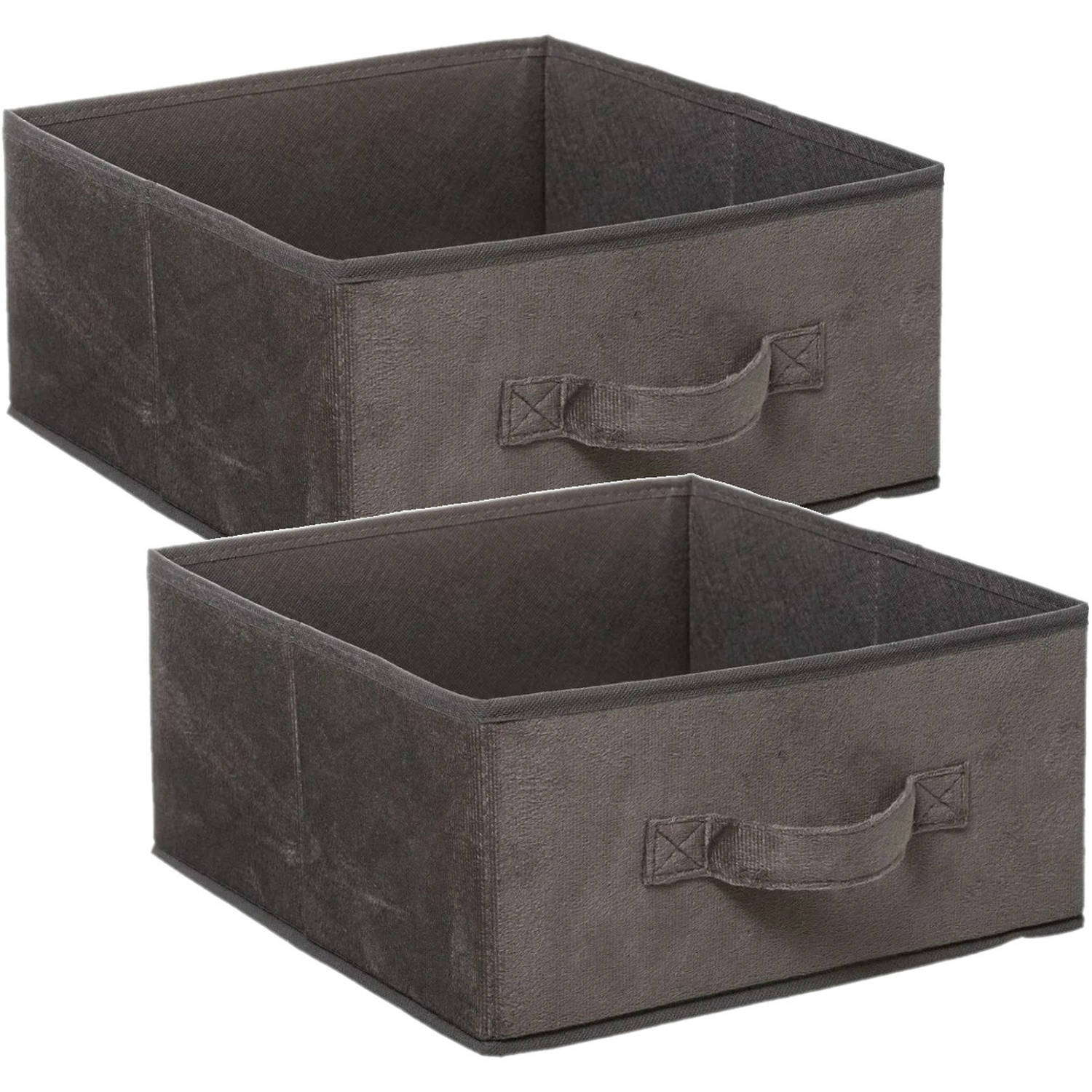 Set Van 2x Stuks Opbergmand/kastmand 14 Liter Donker Polyester 31 X 31 X 15 Cm - Opbergmanden - Grijs