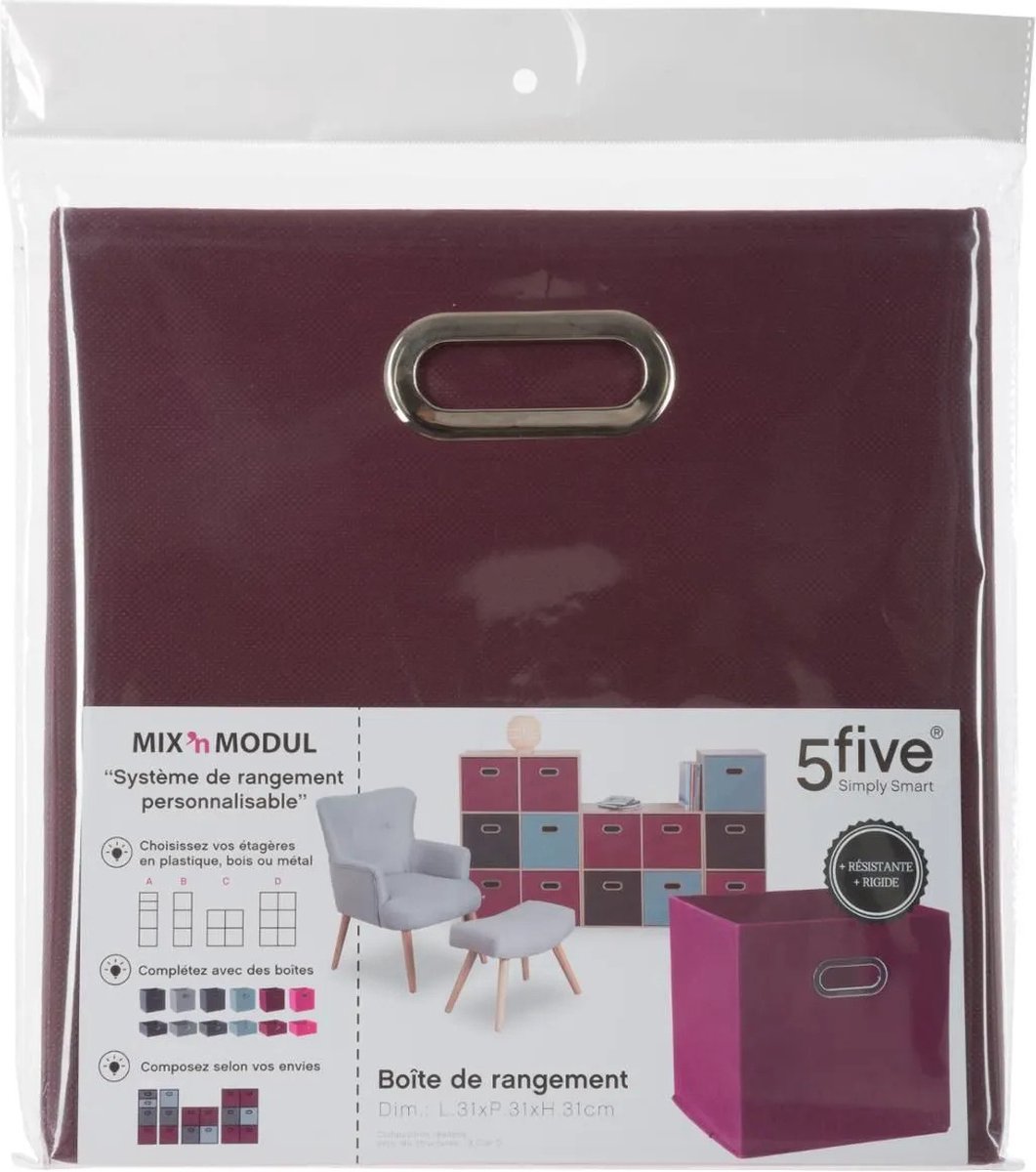 Set Van 2x Stuks Opbergmand/kastmand 29 Liter Aubergine Linnen 31 X 31 X 31 Cm - Opbergmanden - Paars