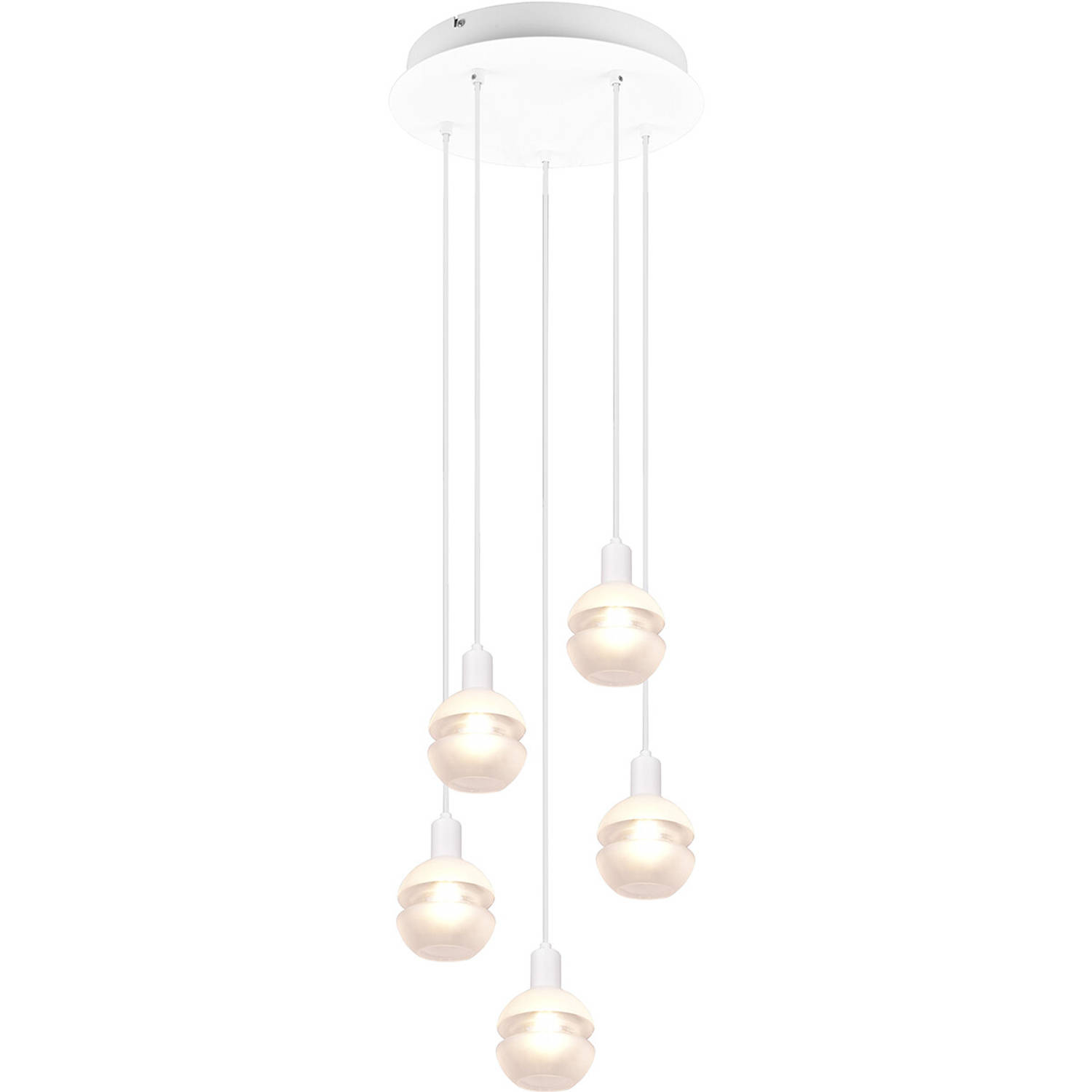 BES LED Led Hanglamp - Hangverlichting - Trion Merda - E14 Fitting - 5-lichts - Rond - Mat Wit - Aluminium