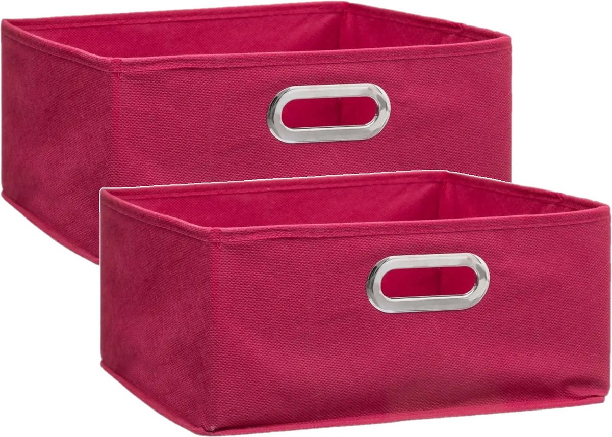 Set Van 2x Stuks Opbergmand/kastmand 14 Liter Framboos Linnen 31 X 31 X 15 Cm - Opbergmanden - Roze