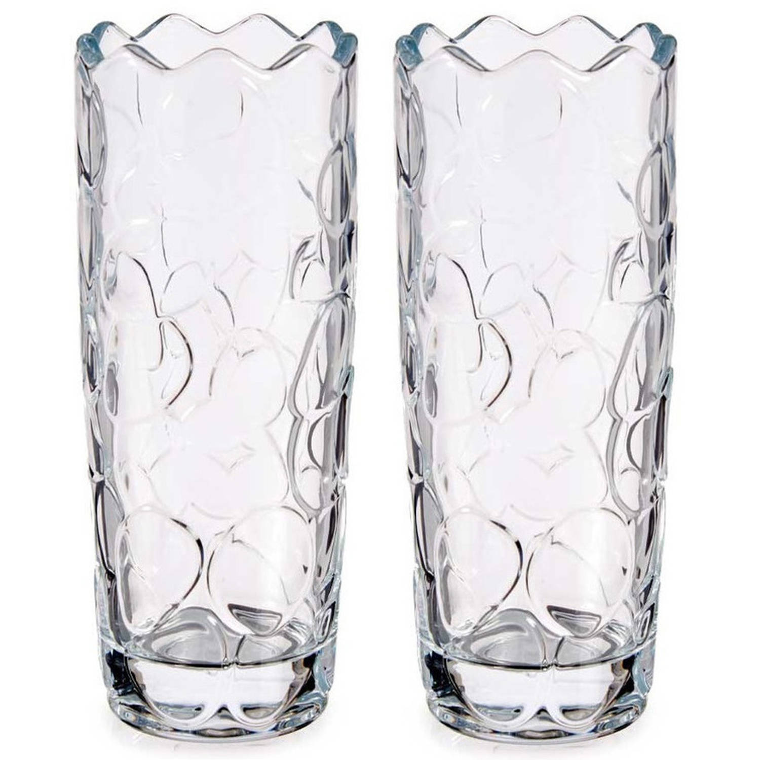 Giftdecor Set Van 2x Stuks Bloemenvazen Druppel Relief 13,5 X 29 Cm Van Glas - Vazen