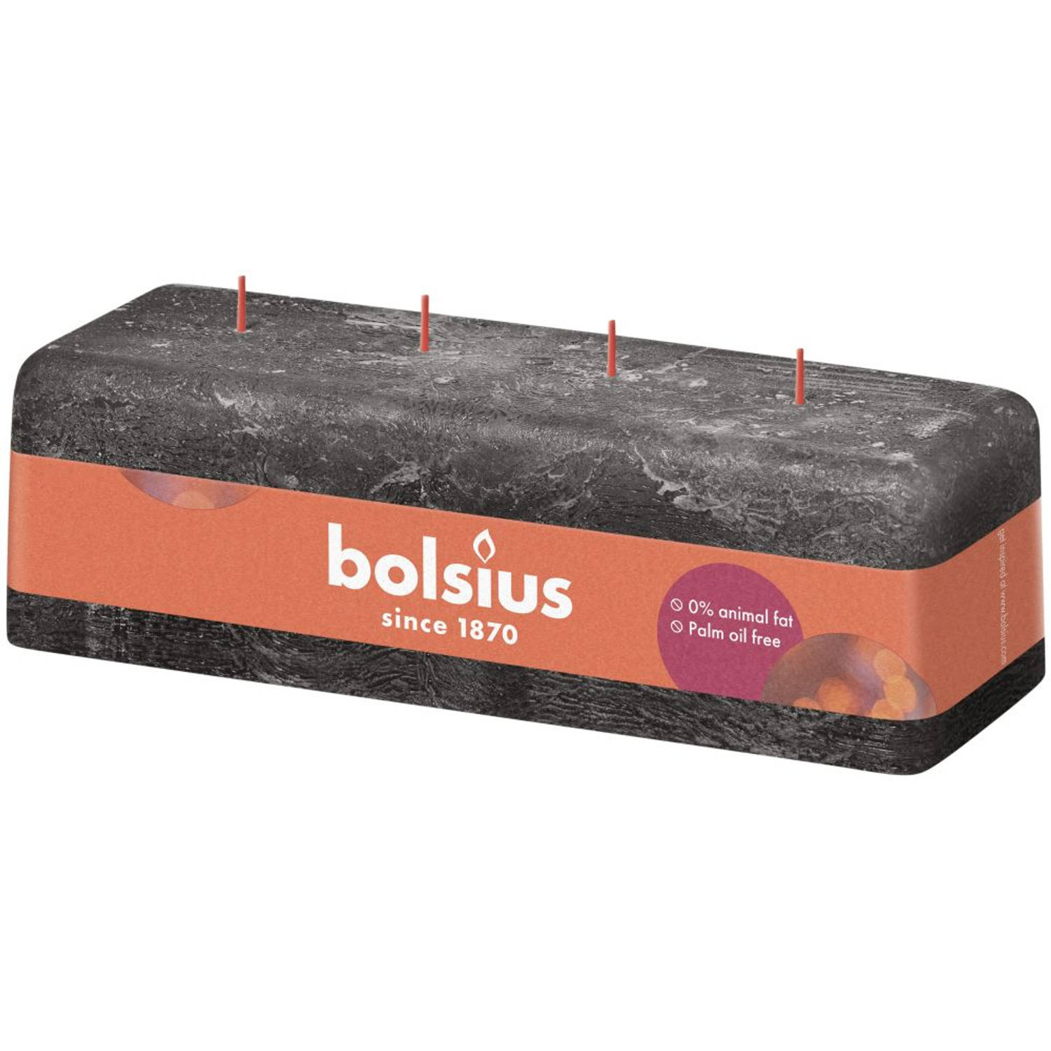 Bolsius Stompkaars Rustiek 4 Lonten Stormy Grey - 9 Cm / 25 Cm - Grijs