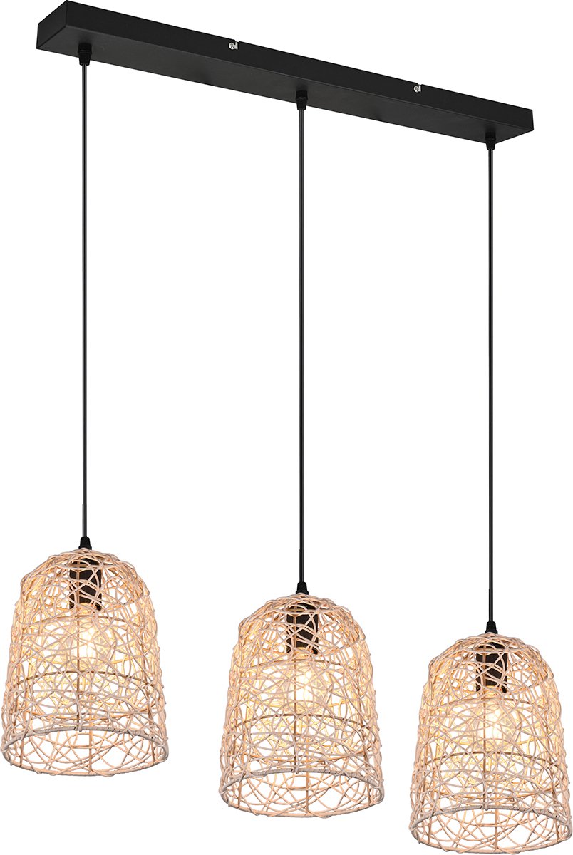 BES LED Led Hanglamp - Hangverlichting - Trion Lopar - E27 Fitting - 3-lichts - Rechthoek - Bruin - Hout - Blauw