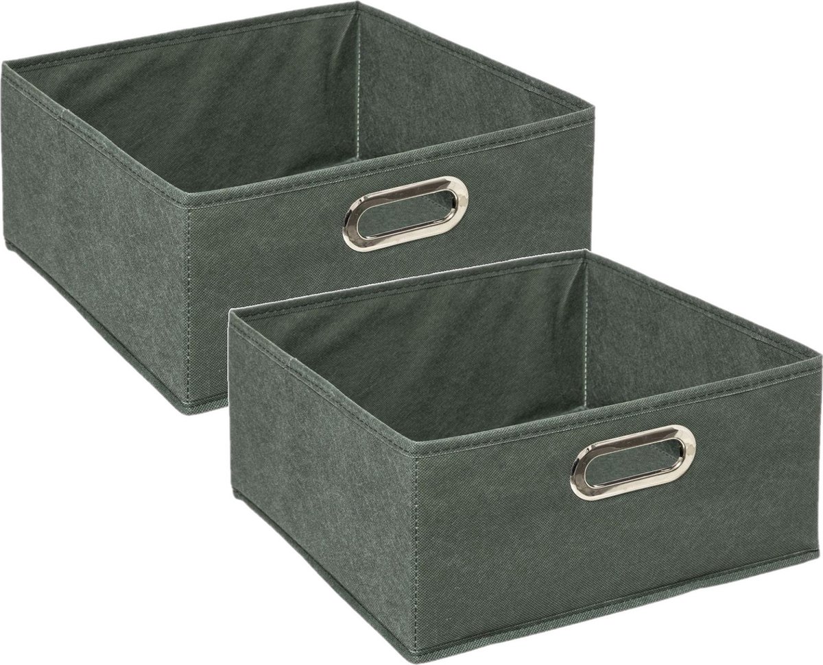 Set Van 2x Stuks Opbergmand/kastmand 14 Litergroen Linnen 31 X 31 X 15 Cm - Opbergmanden - Grijs