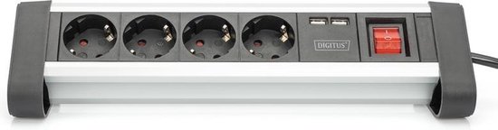 Digitus Stekkerdoos met schakelaar Aluminium, Aluminium-zilver,, Zilver Randaarde stekker 1 stuk(s) - Zwart