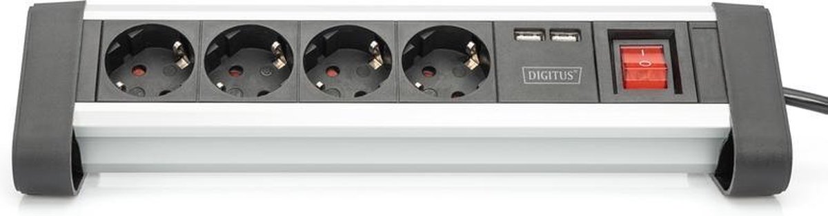 Digitus Stekkerdoos met schakelaar Aluminium, Aluminium-zilver,, Zilver Randaarde stekker 1 stuk(s) - Zwart