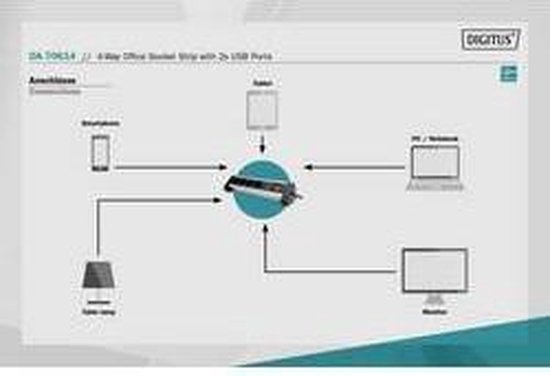Digitus Stekkerdoos met schakelaar Aluminium, Aluminium-zilver,, Zilver Randaarde stekker 1 stuk(s) - Zwart