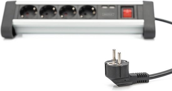 Digitus Stekkerdoos met schakelaar Aluminium, Aluminium-zilver,, Zilver Randaarde stekker 1 stuk(s) - Zwart