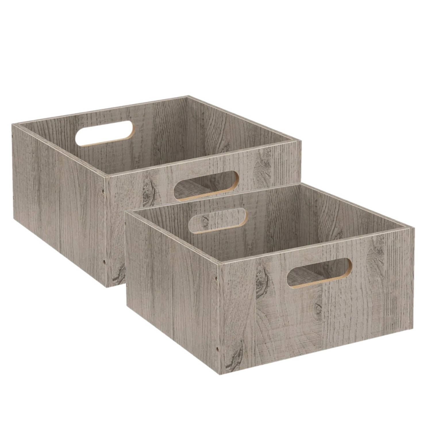 Set Van 2x Stuks Opbergmand/kastmand 14 Liter/greywash Van Hout 31 X 31 X 15 Cm - Opbergmanden - Grijs